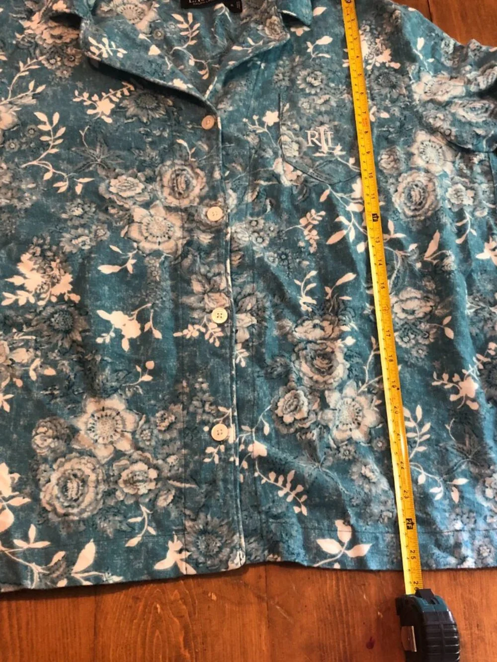 Lauren Ralph Lauren Casual Pajama Top Blue Floral Size Extra Large Button Down